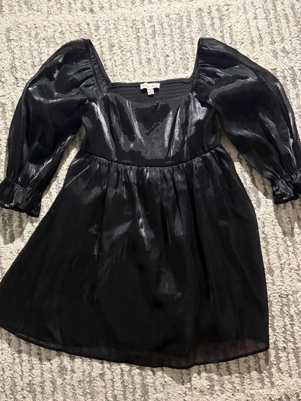 Allison + Kelly black shiny shimmer puff sleeve cottagecore mini dress size M